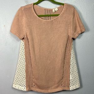 Anthropologie Moth Madeira Short Sleeve Sweater Knit A-Line Top Medium
